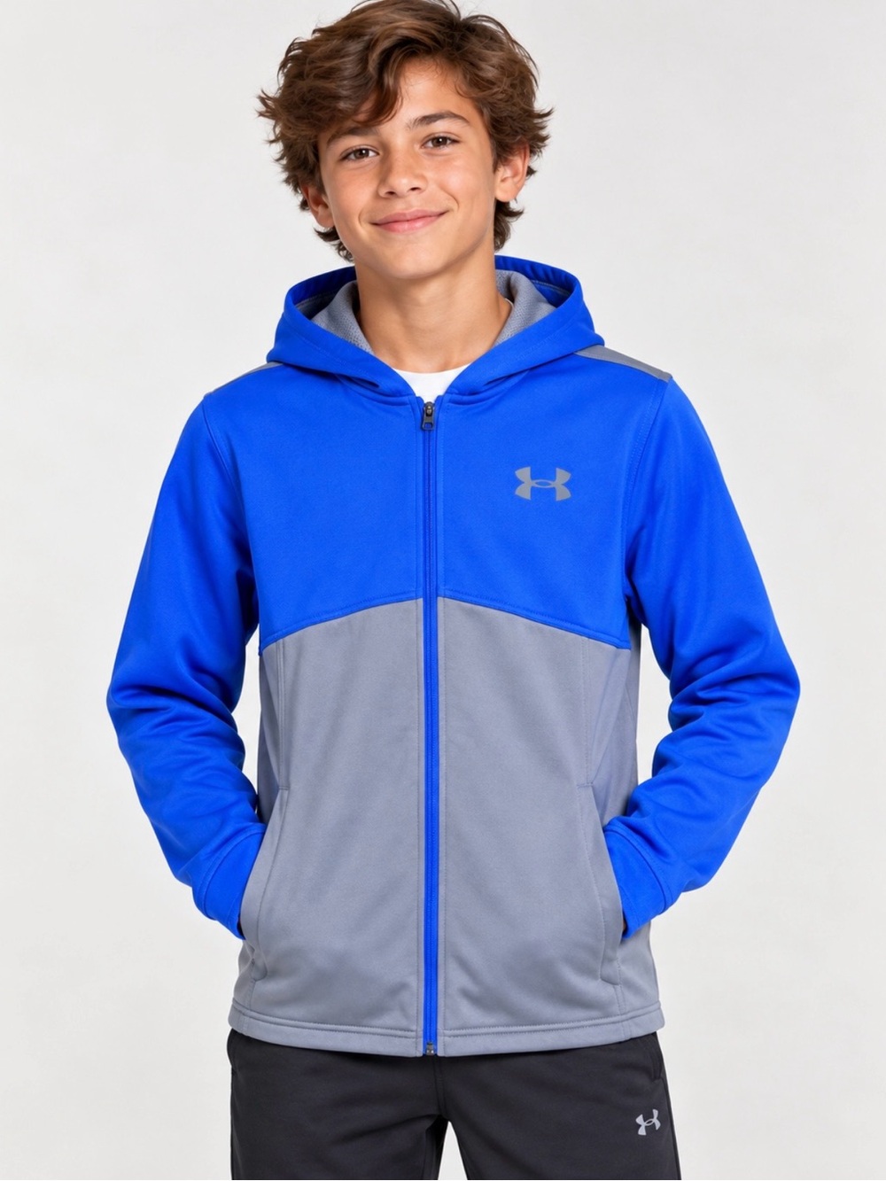 Under Armour ColdGear Boys’ YXL Royal Blue/Gray Full-Zip Fleece Hoodie